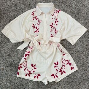 Amazon Essentials Cream and Red Jumpsuit